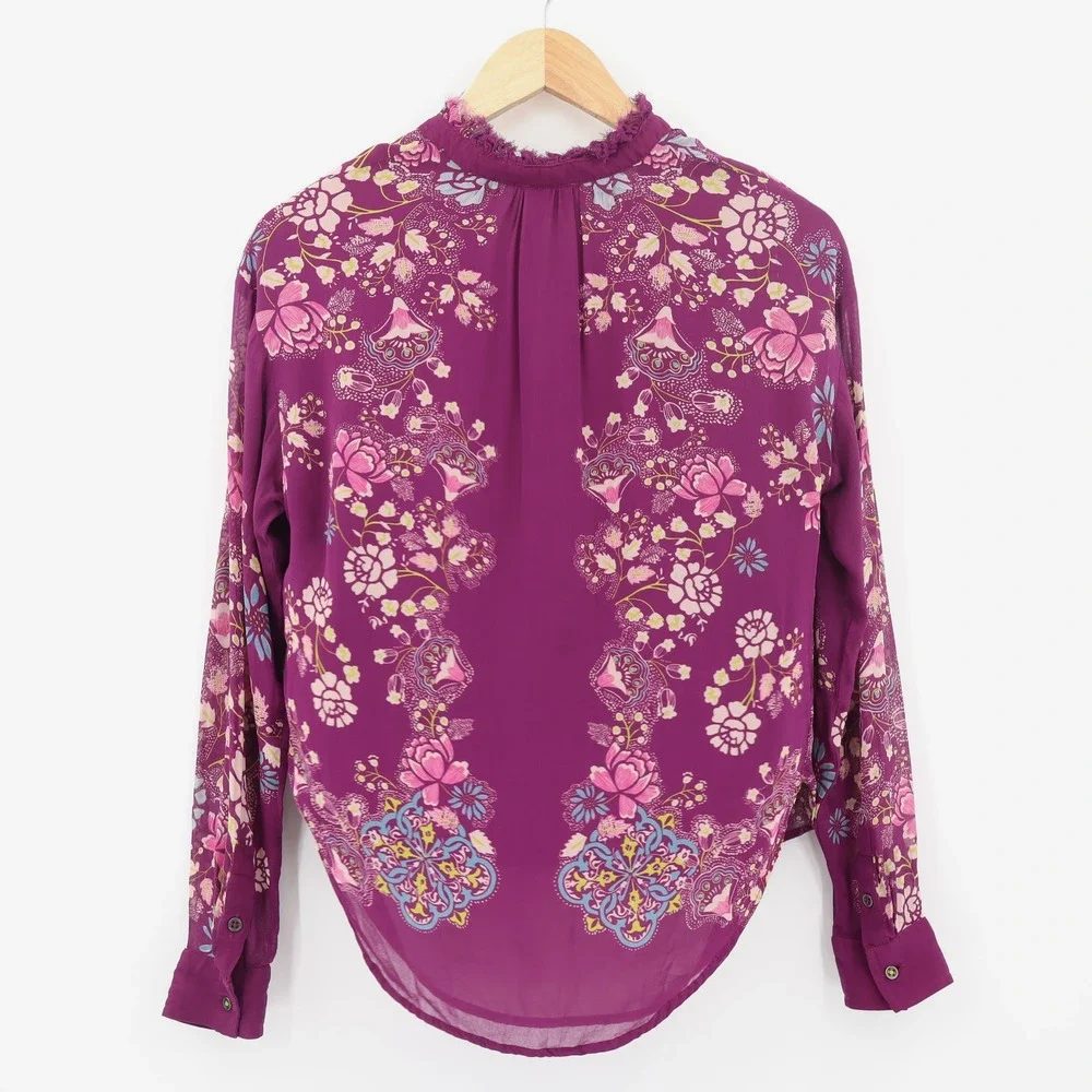 Anthropologie Pilcro Women's The Tavi Bottondown Blouse Purple Floral Sz S - Picture 2 of 9